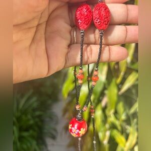 Cloisonné and Faux Cinnabar Bead Necklace